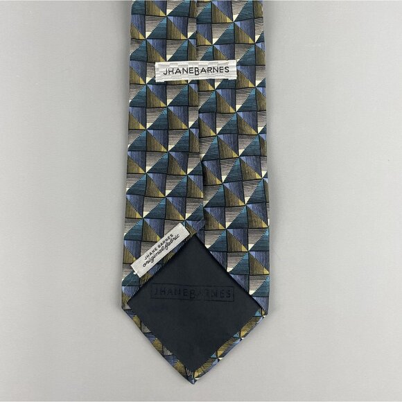 Jhane Barnes Geometric Silk Tie Blue & Gold Made in Japan - Picture 6 of 11
